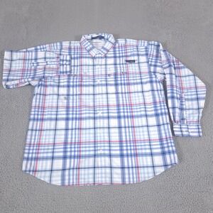 Columbia Shirt Mens XL Blue Plaid Super Bahama PFG Nylon Omni-Shade Ventilated